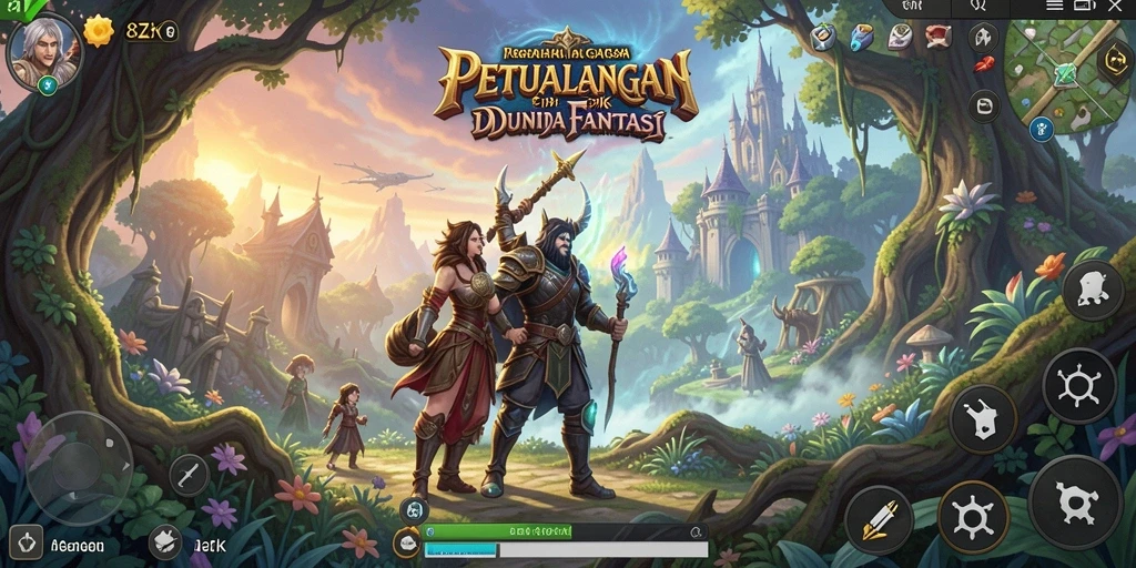 Screenshot gameplay 8ZK menampilkan aksi pertarungan yang seru di dunia fantasi.