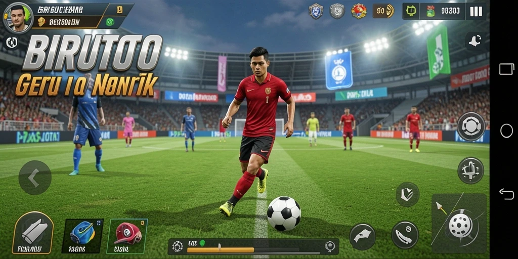 Tampilan gameplay seru dari BIRUTOTO dengan aksi sepak bola yang menarik.