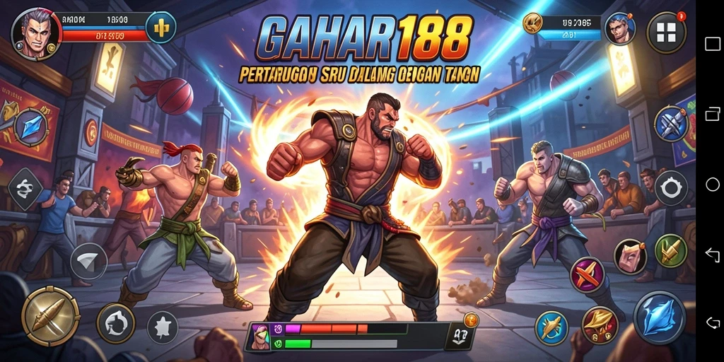 Screenshot GAHAR188 menampilkan aksi bertarung seru antara karakter yang berbeda.