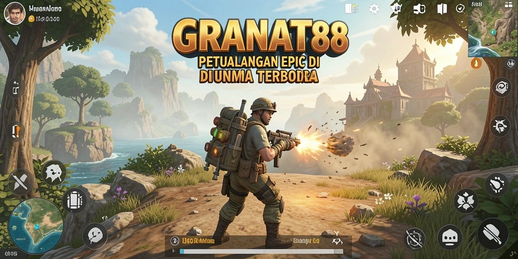 Screenshot gameplay <strong>GRANAT88</strong> menampilkan aksi petualangan di dunia terbuka.