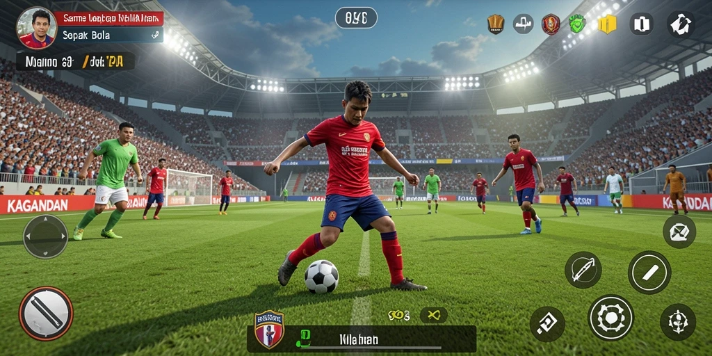 Tampilan gameplay KAGANDAN dengan aksi sepak bola yang seru.