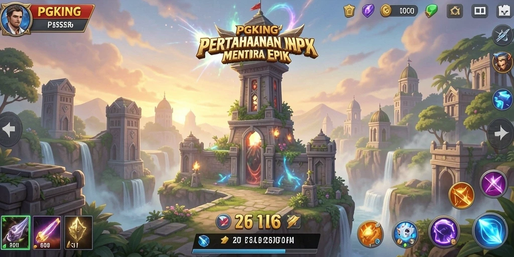 Tangkapan layar gameplay PGKING menampilkan aksi menara pertahanan yang mendebarkan.