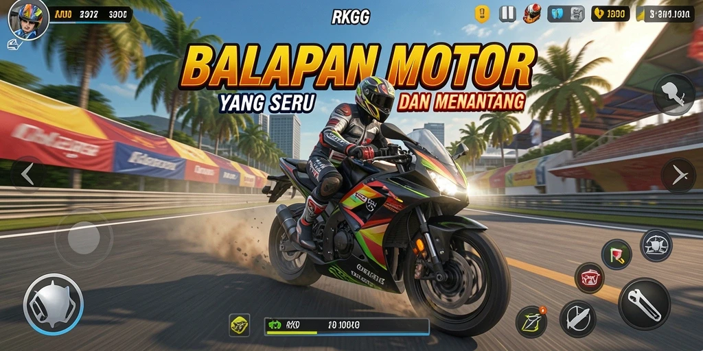 Tampilan gameplay seru dari RKGG dengan motor balap yang menakjubkan.