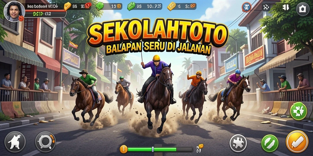 Screenshot menampilkan aksi balapan mendebarkan dalam SEKOLAHTOTO.
