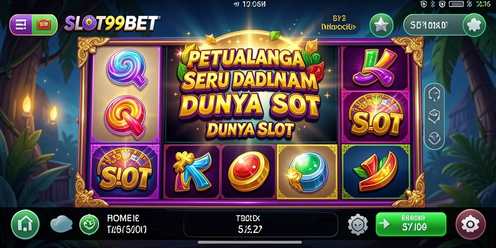 Screenshot utama menunjukkan gameplay SLOT99BET yang penuh warna dan petualangan.