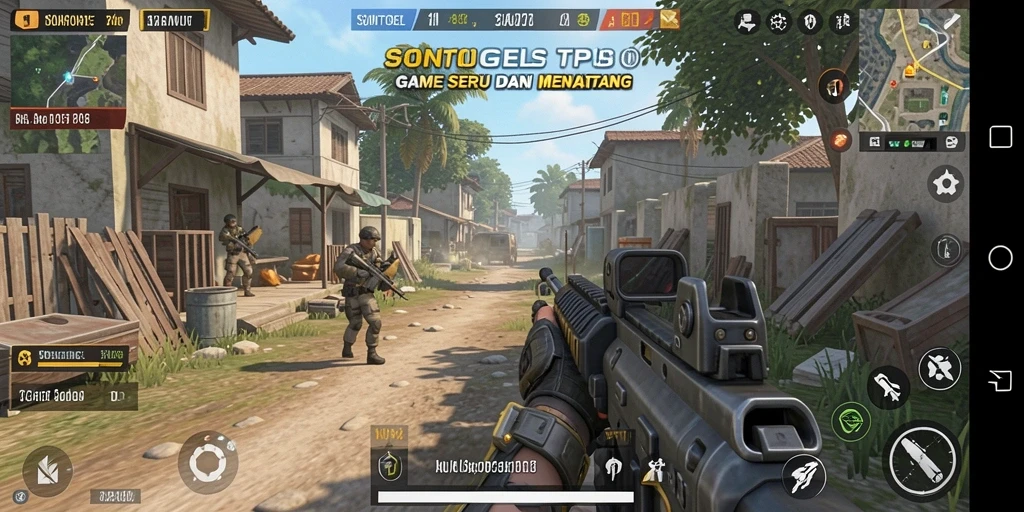 Screenshot utama SONTOGEL yang menunjukkan pertempuran TPS yang intens.