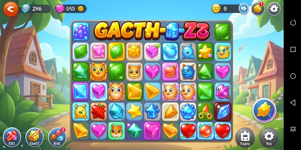 Tampilan gameplay seru dari ZK6 dengan permata berwarna-warni.